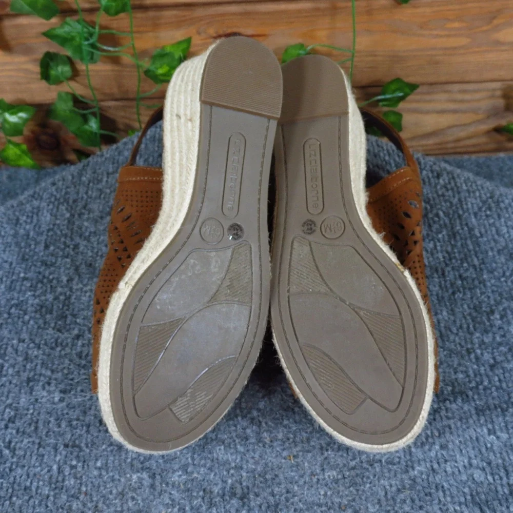 Liz Claiborne Hanalei Womens Wedge Sandal Sz 6.5 Espadrille Cognac Brown Textile